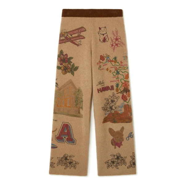 Alanui The Decade Pants in Camel and Tabacco | Wide leg pants | Coveti