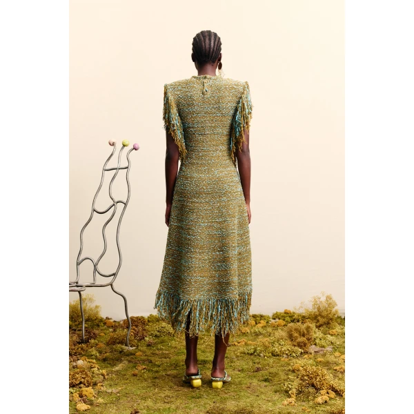 Alemais Nieve Khaki Sequin Knit Midi Dress