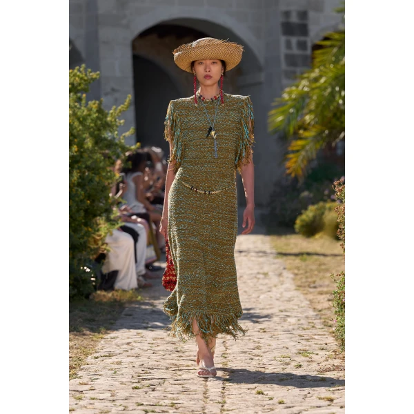Alemais Nieve Khaki Sequin Knit Midi Dress