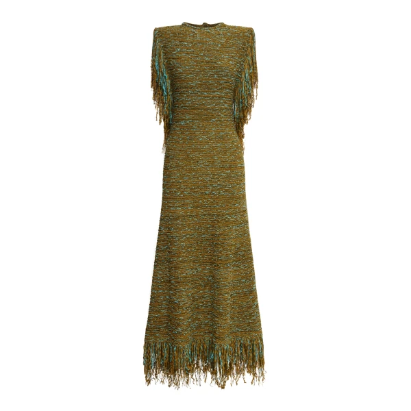 Alemais Nieve Khaki Sequin Knit Midi Dress | Midi Dresses | Coveti