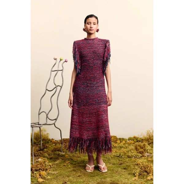 Alemais Nieve Red Sequin Knit Midi Dress