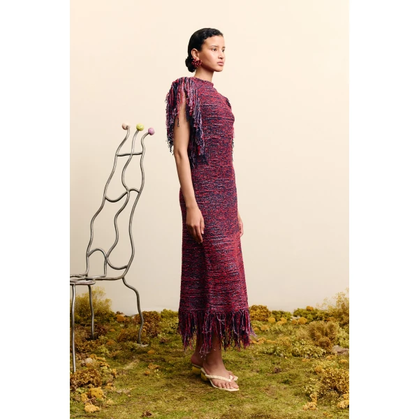 Alemais Nieve Red Sequin Knit Midi Dress