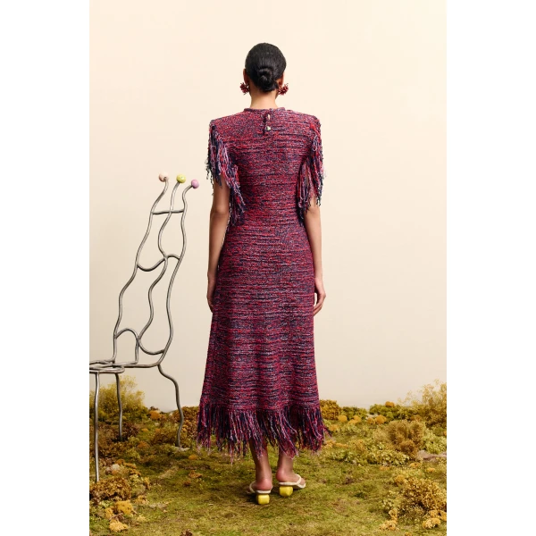 Alemais Nieve Red Sequin Knit Midi Dress