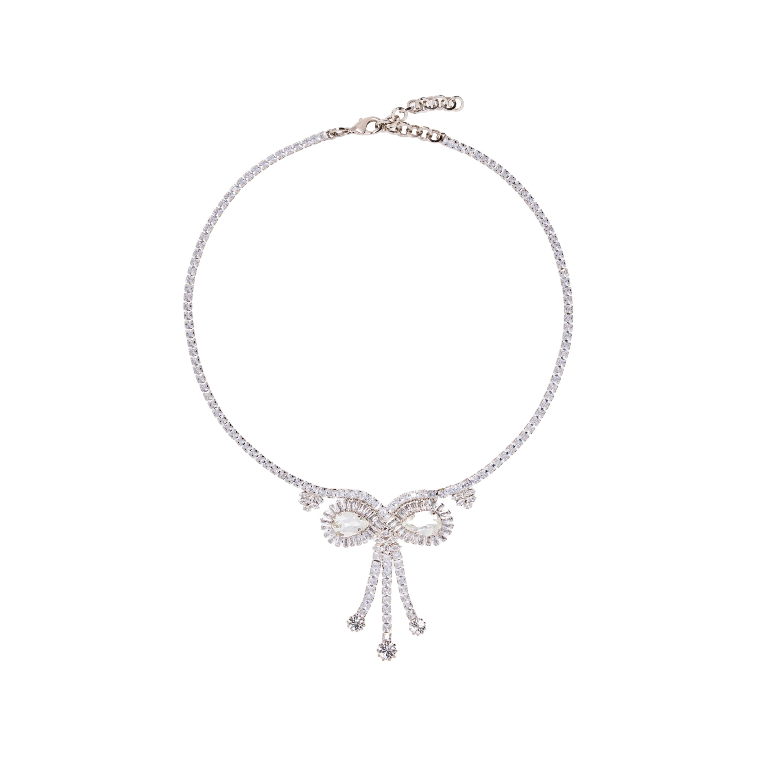 Alessandra Rich Crystal Necklace with Bow in Crystal and Silver Alessandra Rich Crystal Necklace with Bow in Crystal and Silver