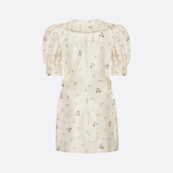 Alessandra Rich Floral-Print Silk Taffeta Mini Dress with Buckles in White and Multi, view 5
