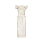 Alessandra Rich Floral-Print Silk Taffeta Off-Shoulder Dress in White and Multi