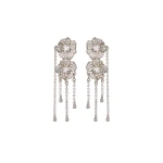Alessandra Rich Flower Earrings with Crystal Fringes in Crystal and Silver
