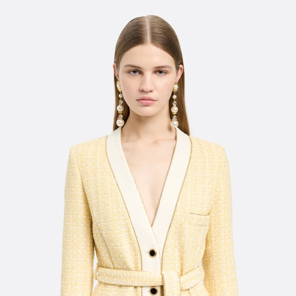 Alessandra Rich Flower Earrings with Pearl Pendant in Pearl and Gold, view 2