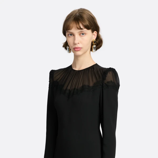 Alessandra Rich Metal Earrings with Crystal Pendant in Black Crystal and Gold, view 3