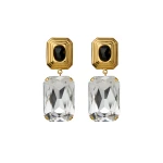 Alessandra Rich Metal Earrings with Crystal Pendant in Black Crystal and Gold
