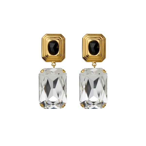 Alessandra Rich Metal Earrings with Crystal Pendant in Black Crystal and Gold