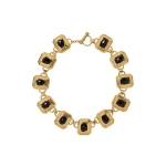 Alessandra Rich Metal Necklace with Black Crystals in Gold