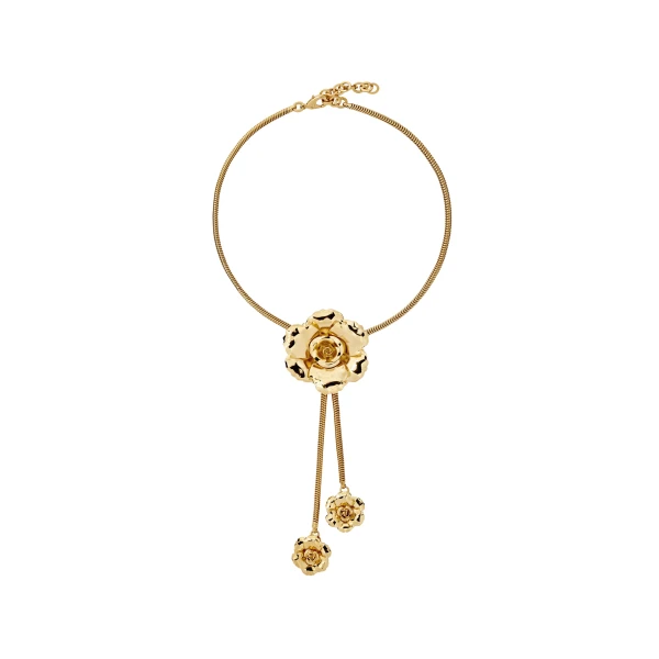 Alessandra Rich Metal Necklace with Flower Embellishments in Gold
