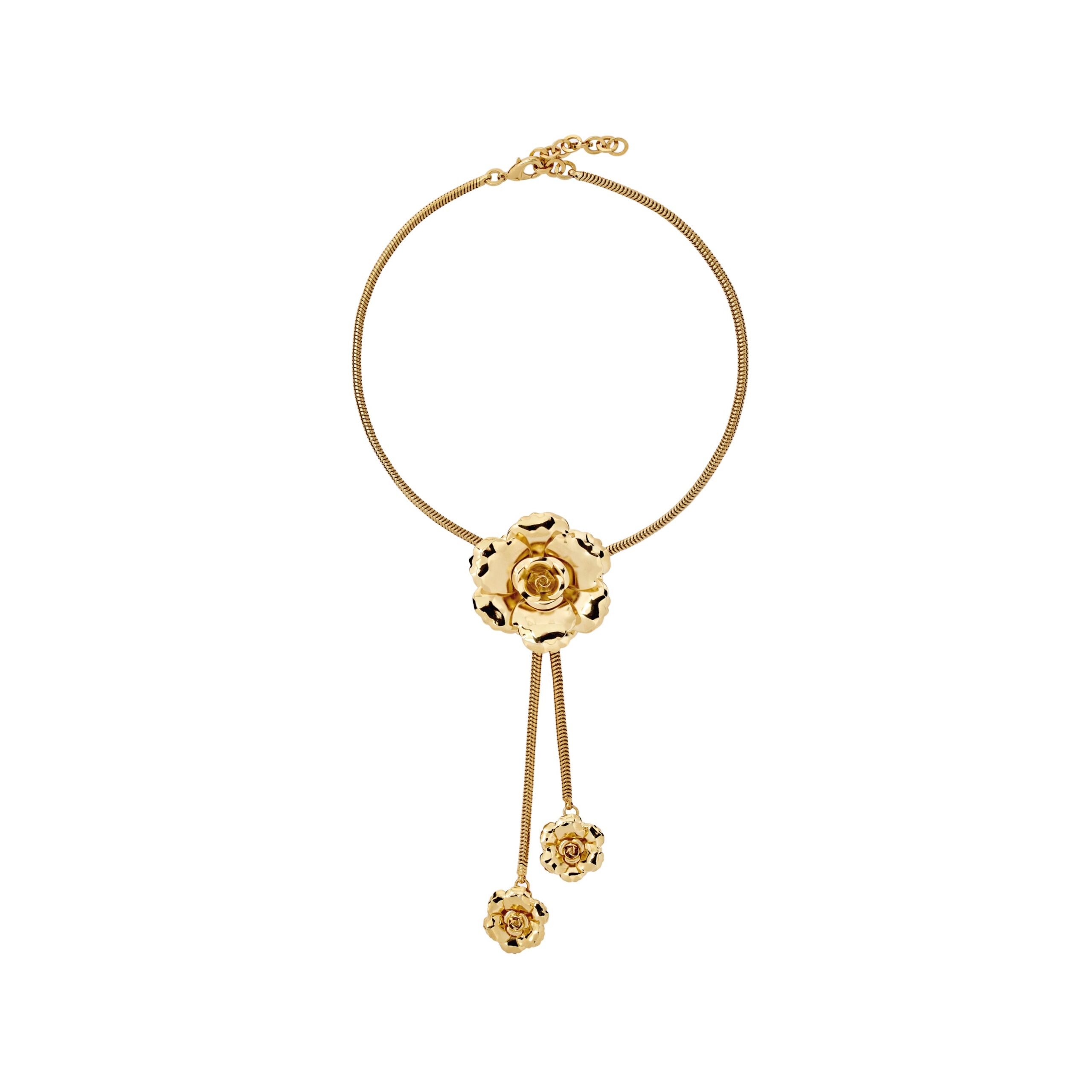 Alessandra Rich Metal Necklace with Flower Embellishments in Gold Alessandra Rich Metal Necklace with Flower Embellishments in Gold