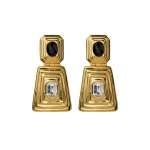 Alessandra Rich Metal and Crystal Earrings with Pendant in Black Crystal and Gold