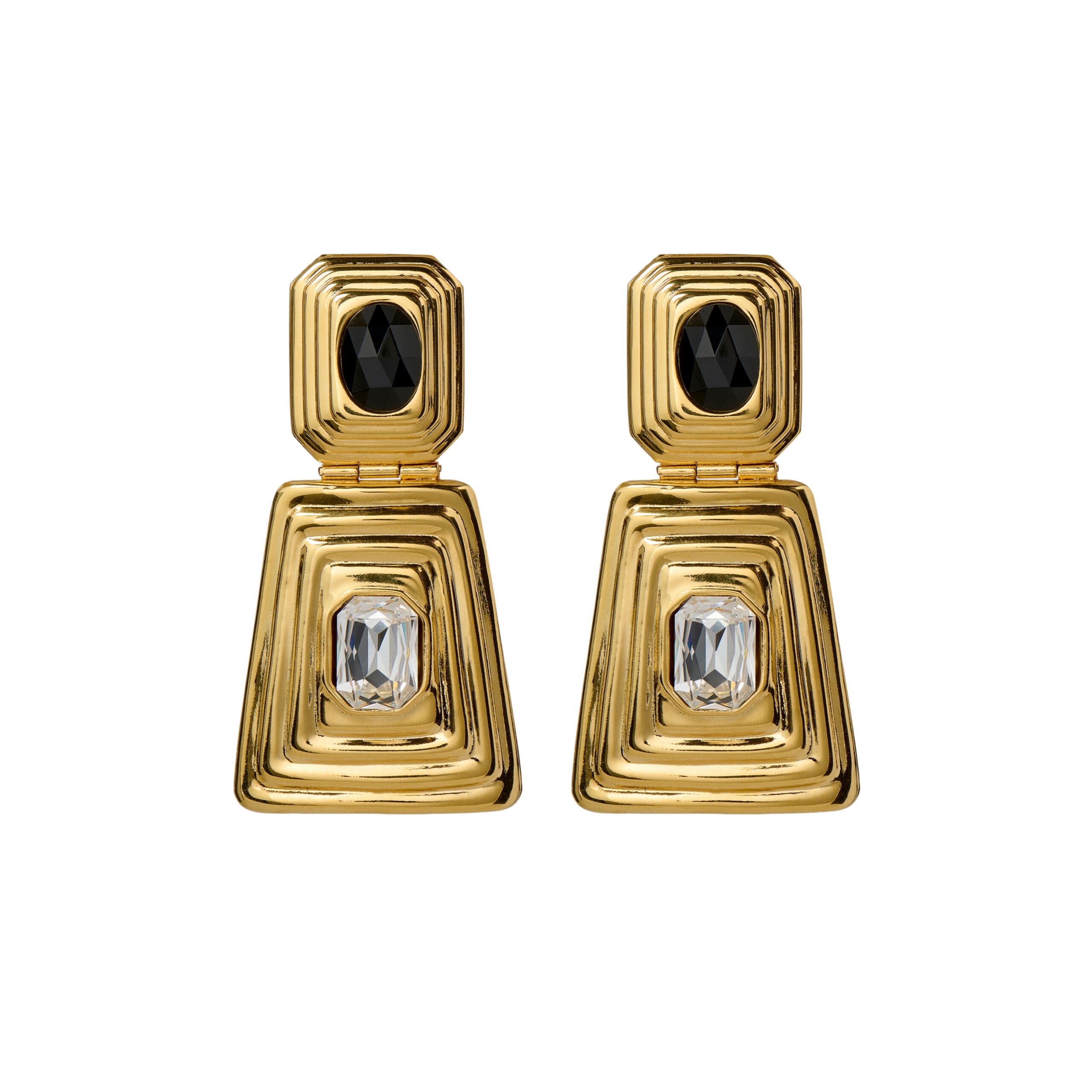 Alessandra Rich Metal and Crystal Earrings with Pendant in Black Crystal and Gold Alessandra Rich Metal and Crystal Earrings with Pendant in Black Crystal and Gold