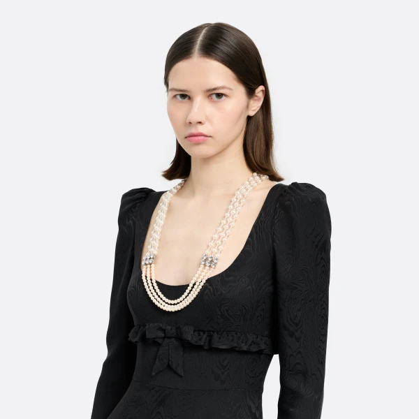Alessandra Rich Multi-Strand Pearl Necklace in Pearl and Silver, view 3