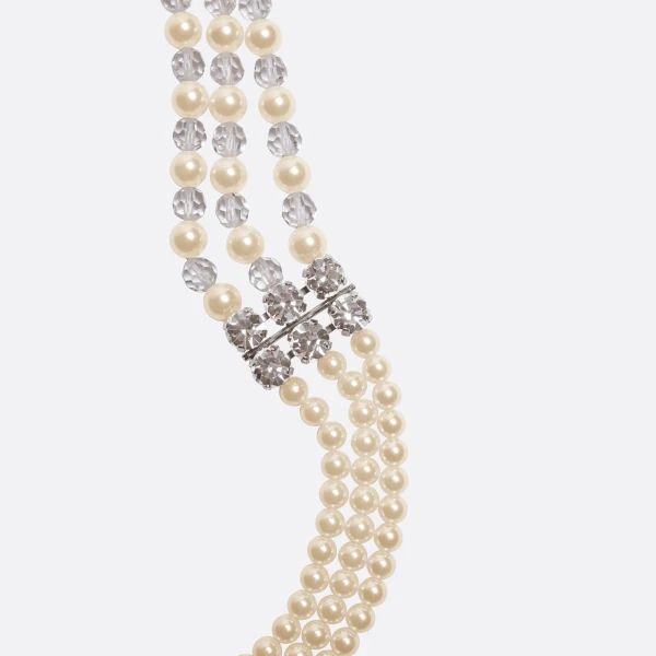 Alessandra Rich Multi-Strand Pearl Necklace in Pearl and Silver, view 4