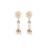 Alessandra Rich Pearl Earrings with Fringes in Pearl and Silver