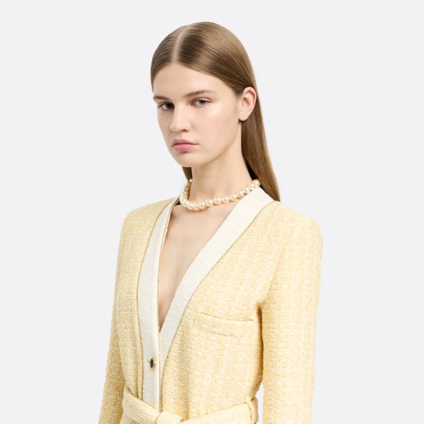 Alessandra Rich Pearl Necklace with Crystal Embellishment in Pearl and Gold, view 3