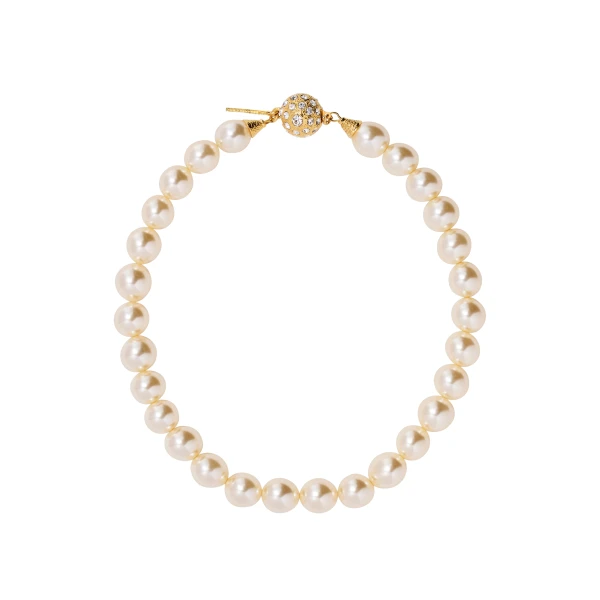 Alessandra Rich Pearl Necklace with Crystal Embellishment in Pearl and Gold