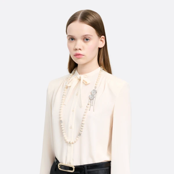 Alessandra Rich Pearl Necklace with Flower Closure in Pearl and Silver, view 3