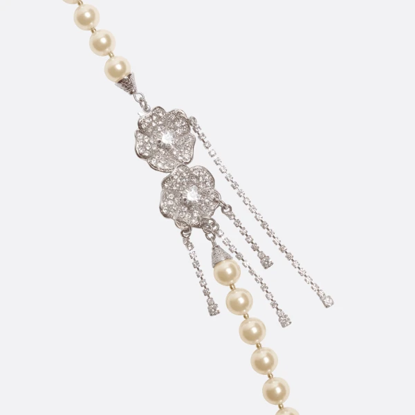 Alessandra Rich Pearl Necklace with Flower Closure in Pearl and Silver, view 4