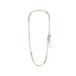 Alessandra Rich Pearl Necklace with Flower Closure in Pearl and Silver