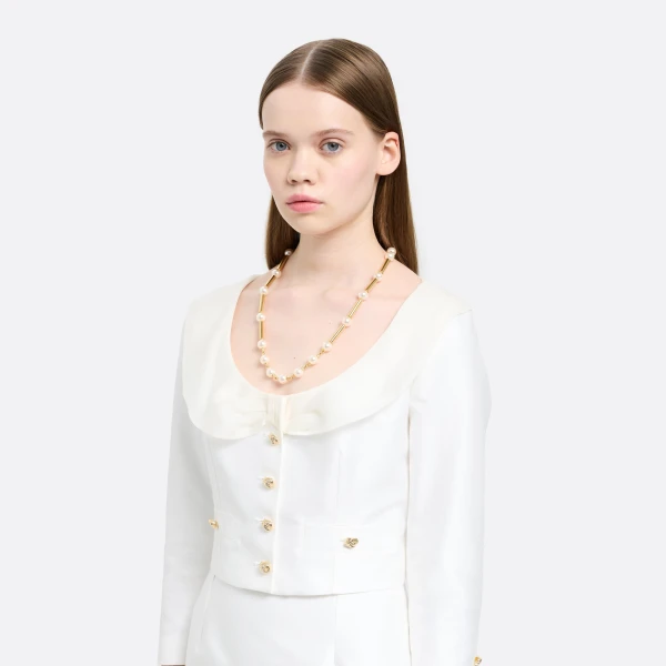 Alessandra Rich Pearl and Gold Necklace, view 3