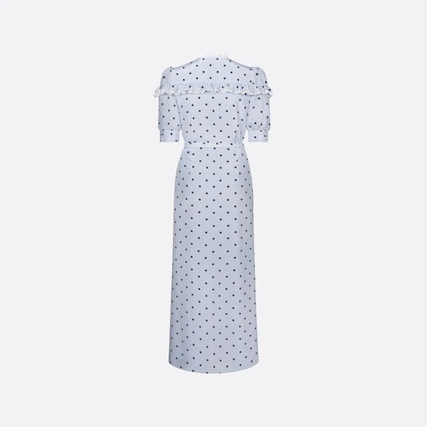 Alessandra Rich Polka-Dot Silk Midi Dress with V-Neckline in Light Blue and Blue, view 5