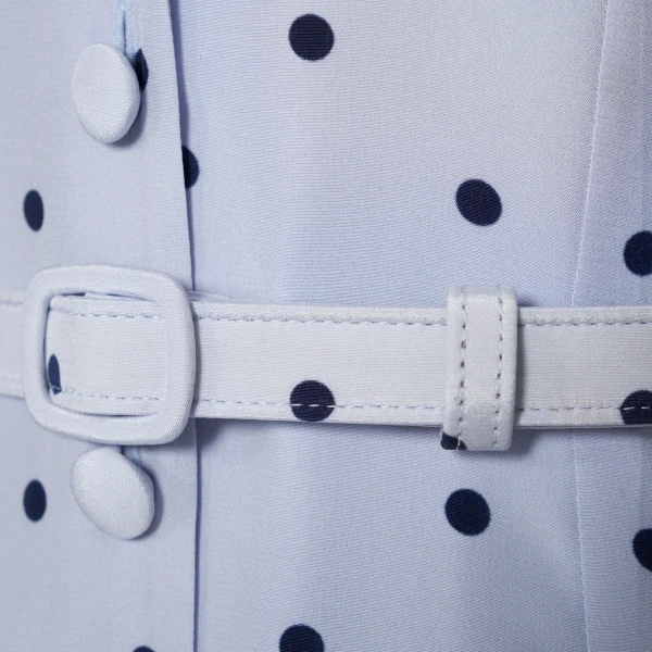 Alessandra Rich Polka-Dot Silk Midi Dress with V-Neckline in Light Blue and Blue, view 6