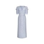Alessandra Rich Polka-Dot Silk Midi Dress with V-Neckline in Light Blue and Blue