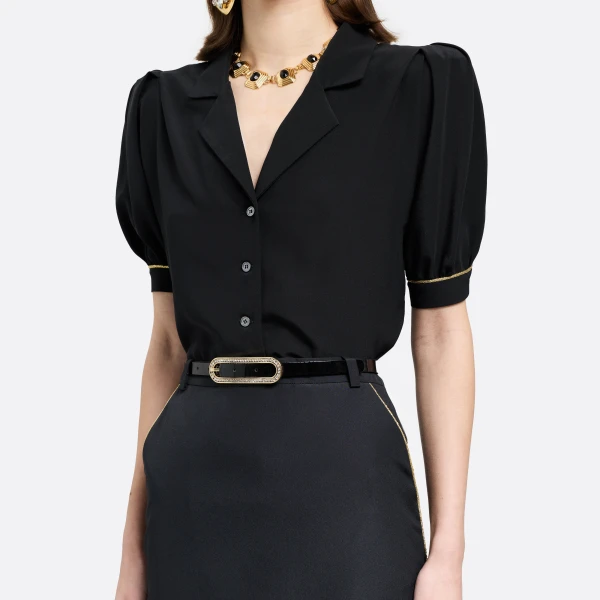 Alessandra Rich Slim Leather Belt with Crystal Buckle in Black, view 2