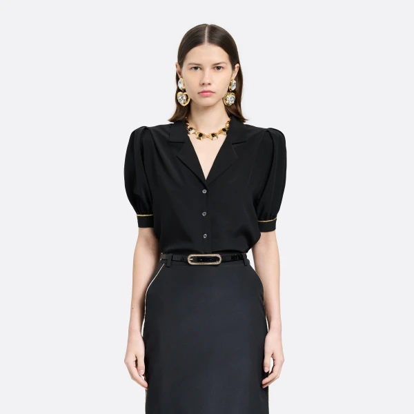 Alessandra Rich Slim Leather Belt with Crystal Buckle in Black, view 3