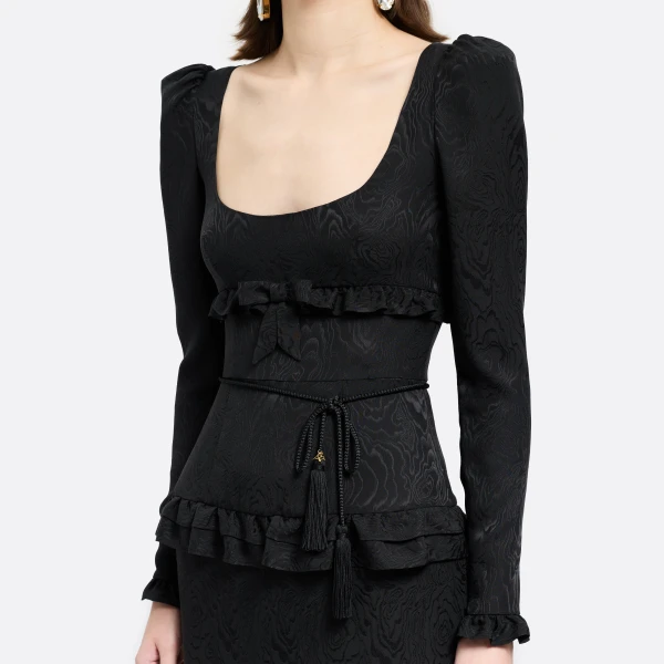 Alessandra Rich Torchon Belt with Tassels in Black, view 2