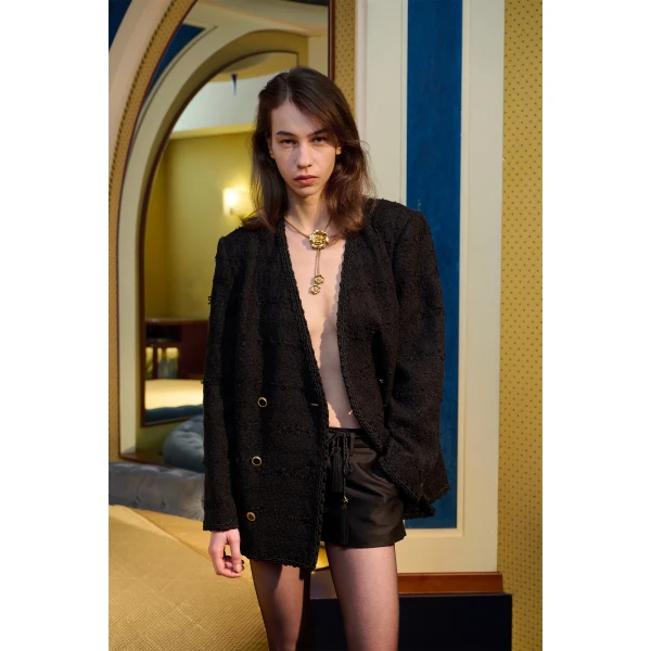 Alessandra Rich Torchon Belt with Tassels in Black, view 4