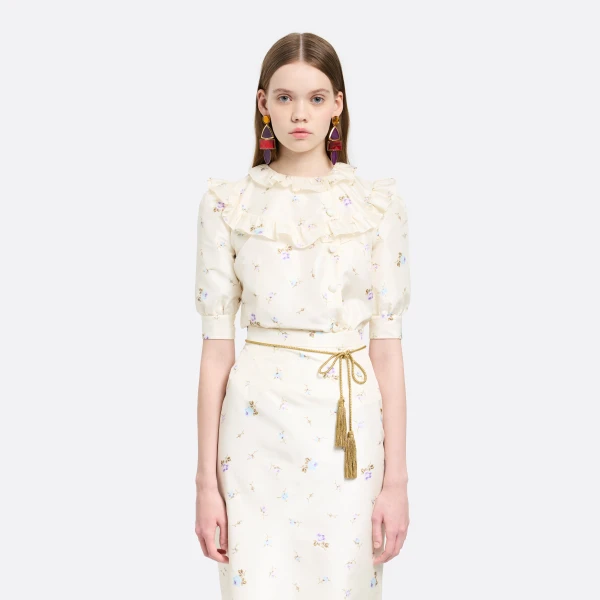 Alessandra Rich Torchon Belt with Tassels in Gold, view 3