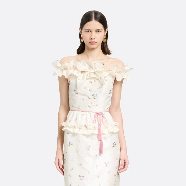 Alessandra Rich Torchon Belt with Tassels in Pink, view 3