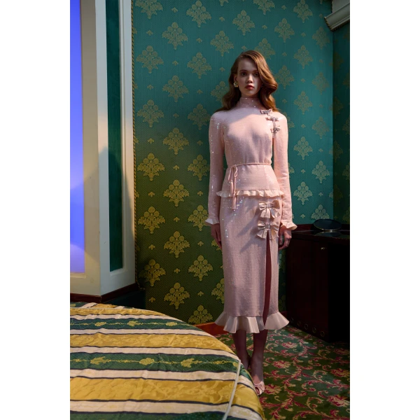 Alessandra Rich Torchon Belt with Tassels in Pink, view 4