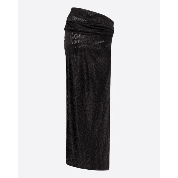 Alex Perry Asymmetric Drape Skirt in Leopard Lace, Black