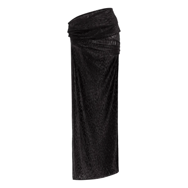 Asymmetric Drape Skirt in Leopard Lace, Black