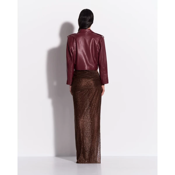 Alex Perry Asymmetric Drape Skirt in Leopard Lace, Brown