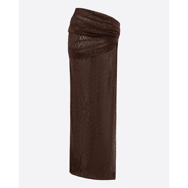 Alex Perry Asymmetric Drape Skirt in Leopard Lace, Brown