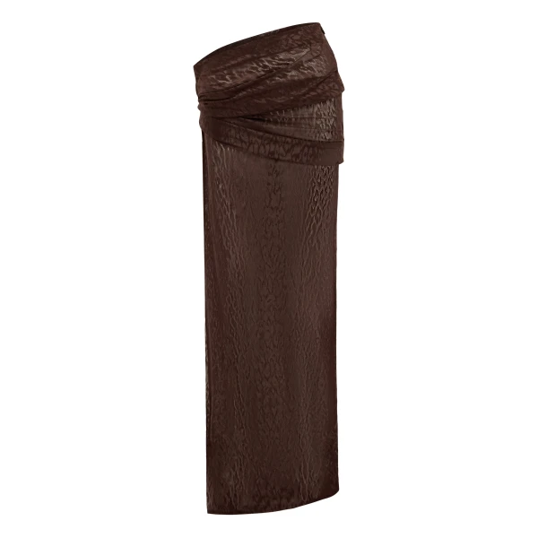 Asymmetric Drape Skirt in Leopard Lace, Brown