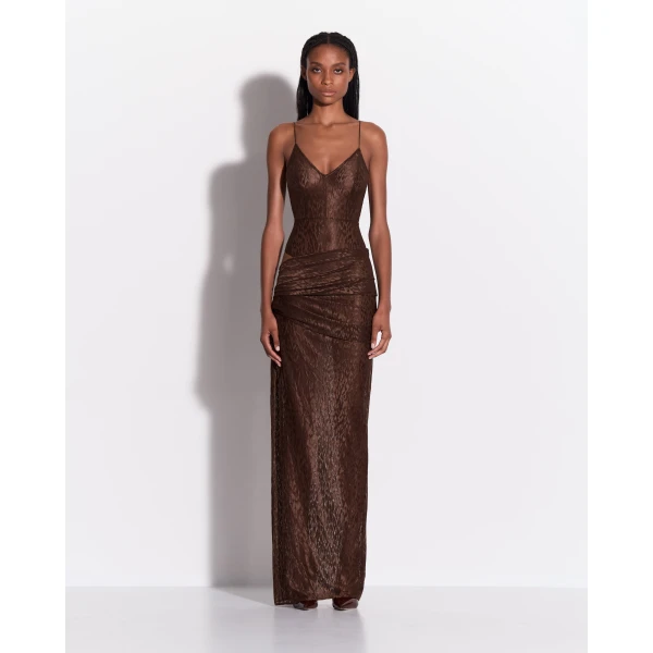 Alex Perry Bikini Bodysuit in Leopard Lace, Brown