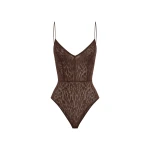 Alex Perry Bikini Bodysuit in Leopard Lace, Brown | Bodysuit | Coveti