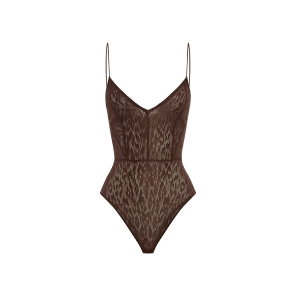 Bikini Bodysuit in Leopard Lace, Brown