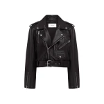 Alex Perry Cropped Biker Jacket in Leather, Black | Leather Jackets | Coveti