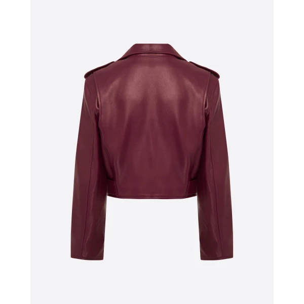 Alex Perry Cropped Biker Jacket in Leather, Cherry