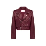 Alex Perry Cropped Biker Jacket in Leather, Cherry | Leather Jackets | Coveti